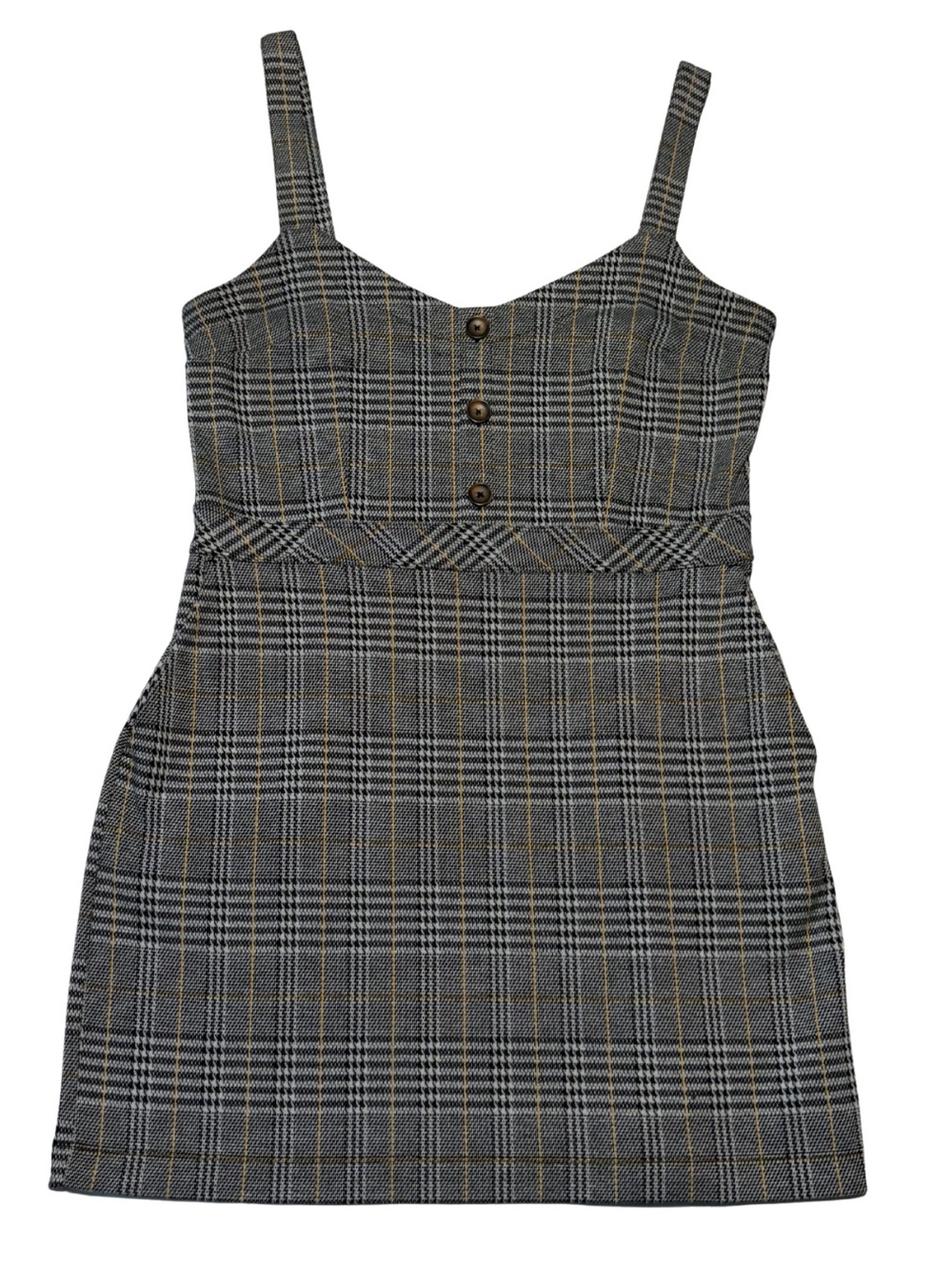 Abercrombie & Fitch Plaid Button Mini Dress in Black, Gray and Tan